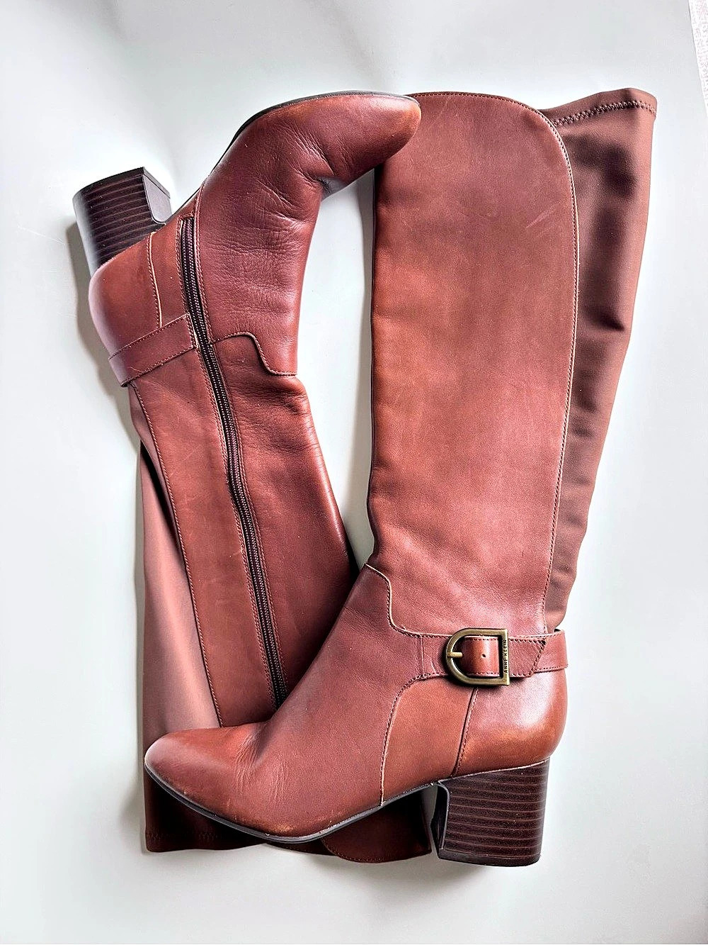 Nine West Brown Leather Buckle Heeled Boots